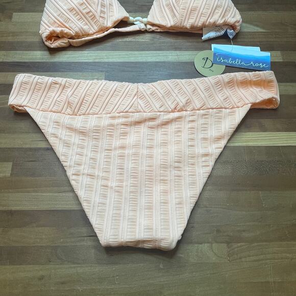 ISABELLA ROSE Champagne Beaded Bikini Top and Maui  bottom peach, Large - Picture 8 of 11